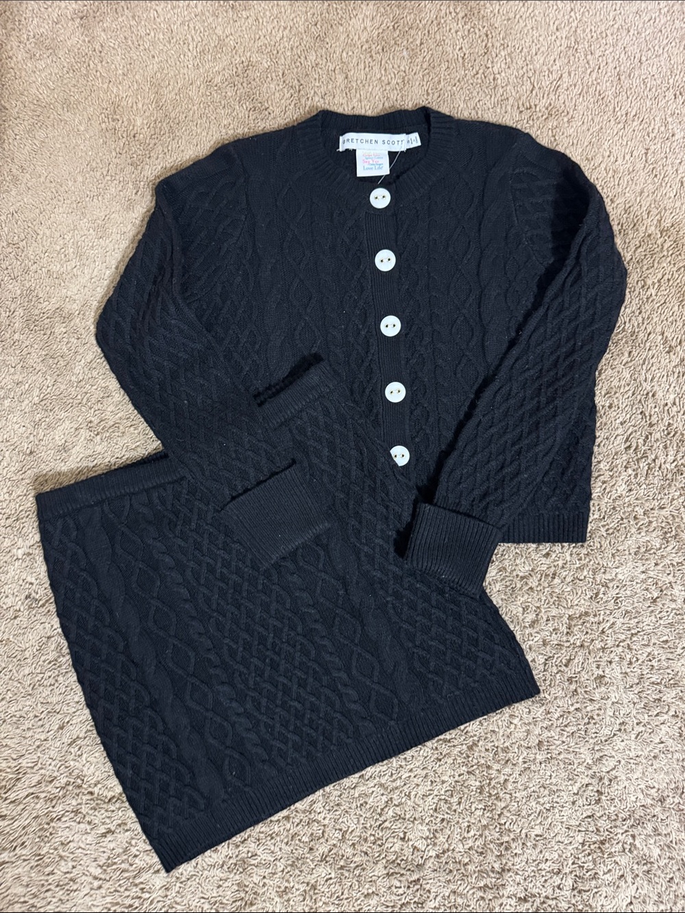 NWT Gretchen Scott Black Cable Knit Mini Skirt Set size S Preppy Academia Chic